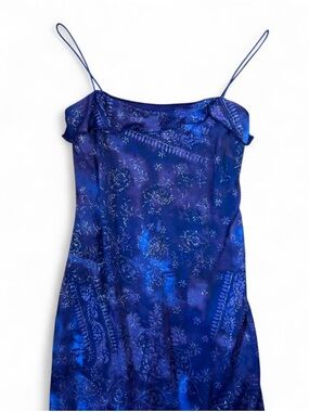 Y2K Byer Too! Purple and Blue Floral Asymmetrical Glitter Slip Dress